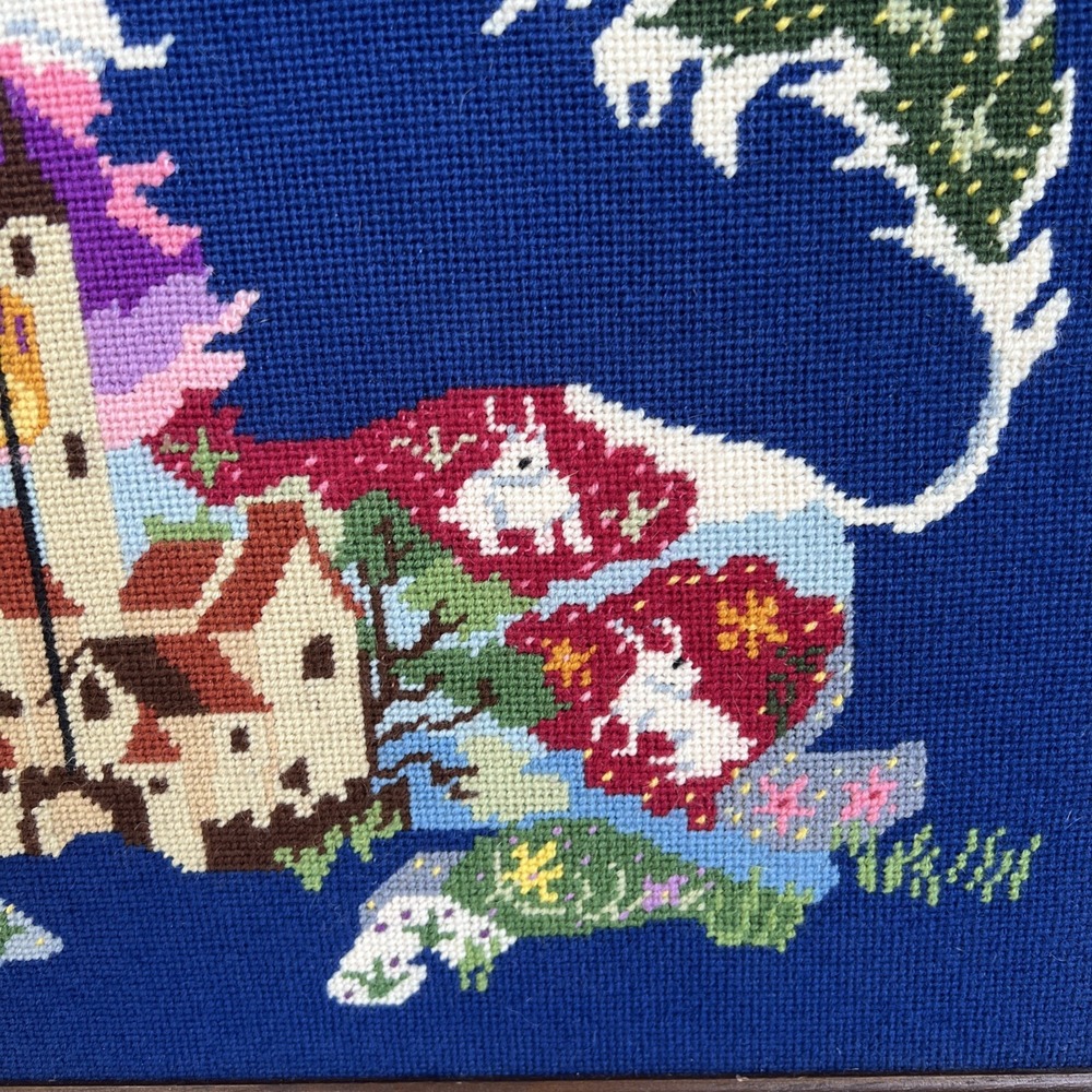 VTG 1970s Unicorn Fantasy Needlepoint Framed Art 18x20 Handmade Wall Decor EUC - Picture 6 of 12
